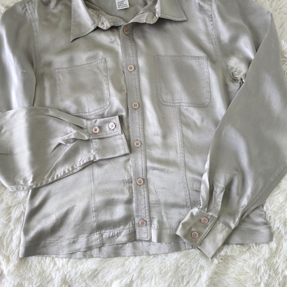 Et Vous Taupe Pure Silk Button Up Blouse size M - Picture 6 of 11